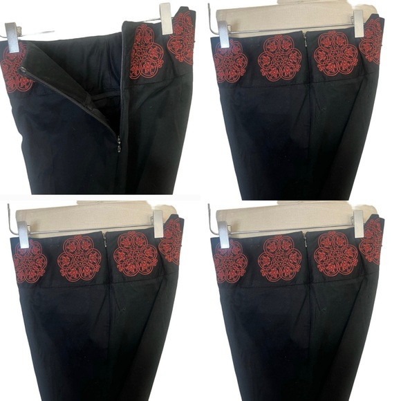 Anthropologie Elevenses Embroidered Black Slacks Size 6 Side Zip Straight Leg - Picture 7 of 16